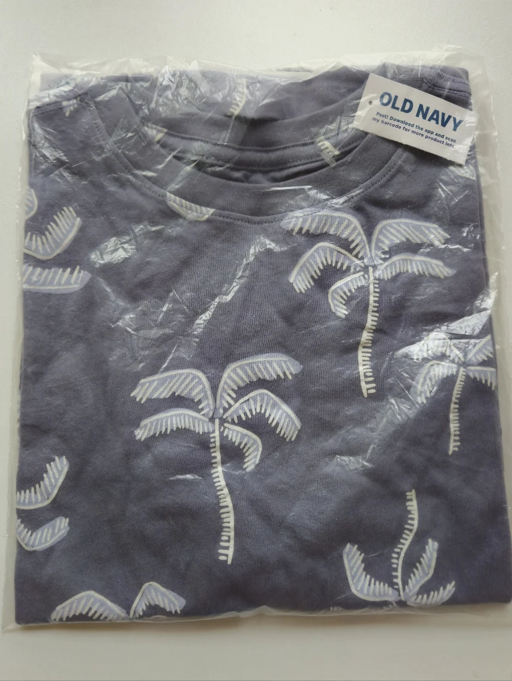 Old Navy Palm Tree Tee Dusty Blue White Short Sleeve Crewneck Vacay Beach Boys